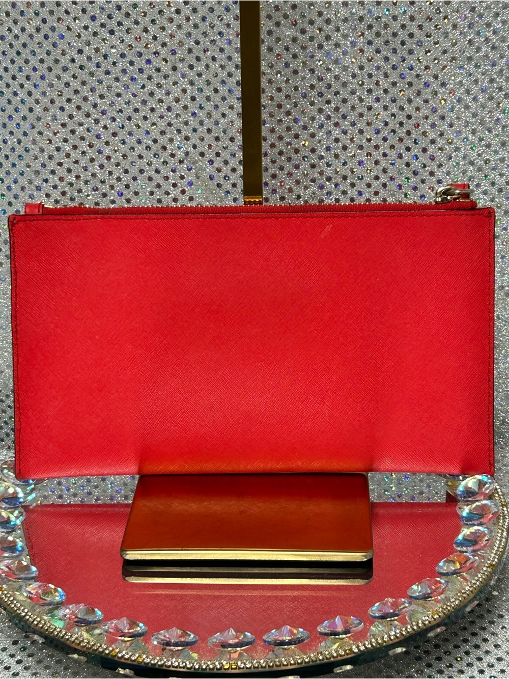 Michael Kors Reddish Orange Floral Appliqué Saffiano Wristlet Approx. 10 x 6 - Picture 3 of 16